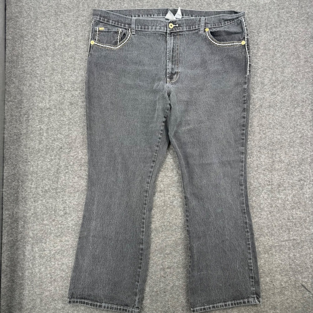 DG2 Diane Gilman Women 24 black Bootcut Jeans Contrast Whipstitch Stretch Denim